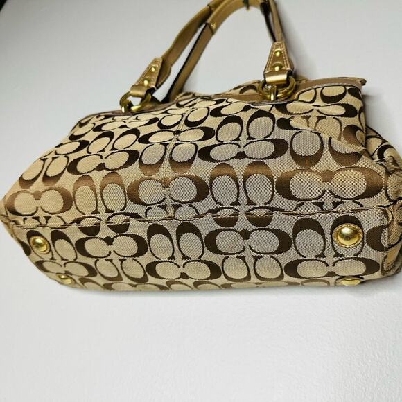 COACH Women's Brown Penelope Signature Leather Duffle Hobo Shoulder Handbag - Picture 11 of 11